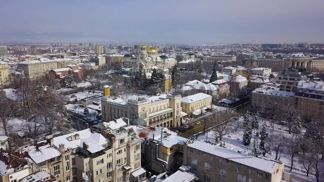 winter time in sofia alexander nevsky cathedral shoot with drone