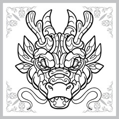 Dragon head zentangle arts, isolated on white background