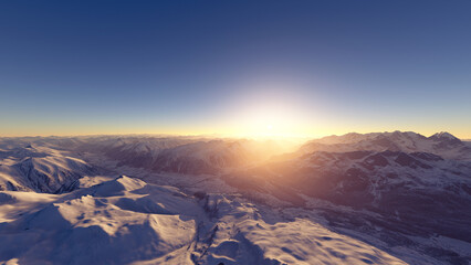 Naklejka na ściany i meble Sunshine on snow covered mountains. Sunny mountains landascape