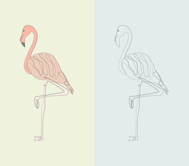 Abstract Flamingo line drawing vector art illustration