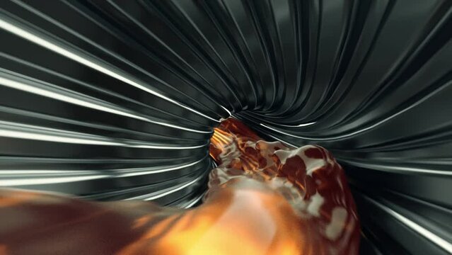 Fuel and oil passing through an iron pipe. Automobile maintenance concept. 4k Close-up