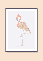 Abstract Flamingo line drawing wall art print canvas natural poster illustration