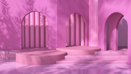 Podium and wall scene abstract background. 3D illustration, 3D rendering	

