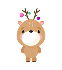 Obraz na płótnie Canvas Christmas deer. Cartoon style. Vector illustration. For card, posters, banners, books, printing on the pack, printing on clothes, textile or dishes.