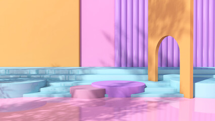 Background rendering with podium and wall scene abstract background. 3D illustration, 3D rendering	
