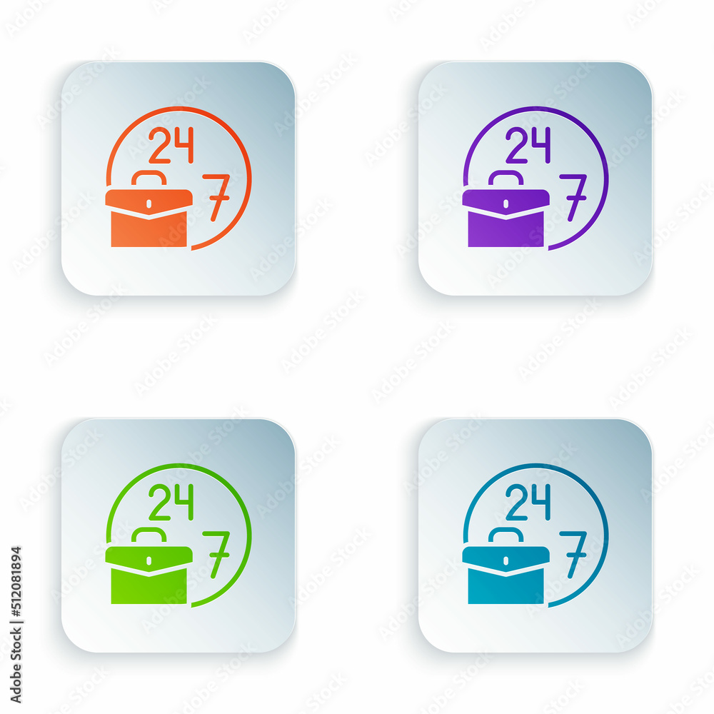 Poster color always busy icon isolated on white background. set colorful icons in square buttons. vector