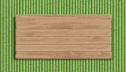 Wooden plate on a bamboo fence. Background for text.