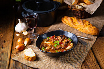 classic beef goulash with peppers and onions