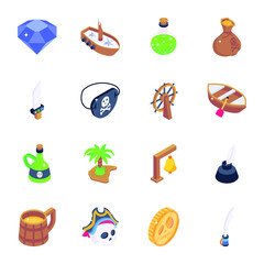 Pirate Ship Isometric Icons