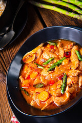 colorful turkey fricassee with asparagus and paprika