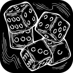 Game dice to try your luck, fortune. Risky funny activity, casino, bet, gambling, addiction, win or lose. Hand drawing chalkboard style vector illustration. Old style comic cartoon white line drawing.