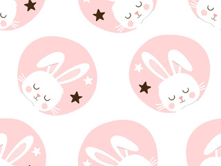 Seamless pattern with rabbits and stars on white background vector.
