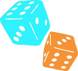 Game dice to try your luck, fortune. Risky funny activity, casino, bet, gambling, addiction, win or lose. Colourful silhouette vector illustration. Comic cartoon style drawing.