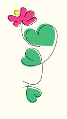 Minimalistic vertical art depicting an abstract bright flower. Vector graphics. interior picture.