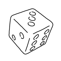 Game dice to try your luck, fortune. Risky funny activity, casino, bet, gambling, addiction, win or lose. Hand drawing retro vintage monochrome illustration. Old style comic cartoon line drawing.