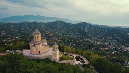 Fototapeta na wymiar beautiful aerial shot of Sameba Holy Trinity Church in Batumi, Georgia. High quality photo