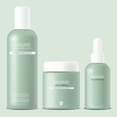 Isolated bottle packaging, realistic cosmetics vector illustration, cosmetics bottle set vector, packaging mockup, skin care, hydration cream, toner set