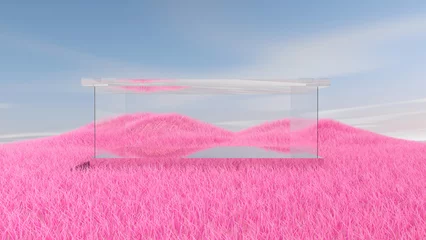Fotobehang Fluor Roze Meadow in the room. 3D illustration, 3D rendering   © wichuda
