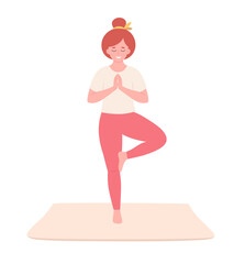 Woman doing yoga. Healthy lifestyle, self care, yoga, meditation, mental wellbeing. Hand drawn vector illustration