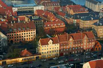 Fototapeta na wymiar Aerial view of the docklands of Copenhagen in Denmark