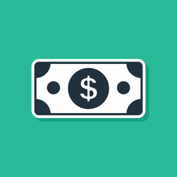 Blue Stacks paper money cash icon isolated on green background. Money banknotes stacks. Bill currency. Vector