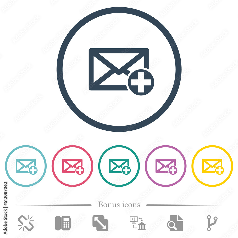 Poster Add new mail flat color icons in round outlines