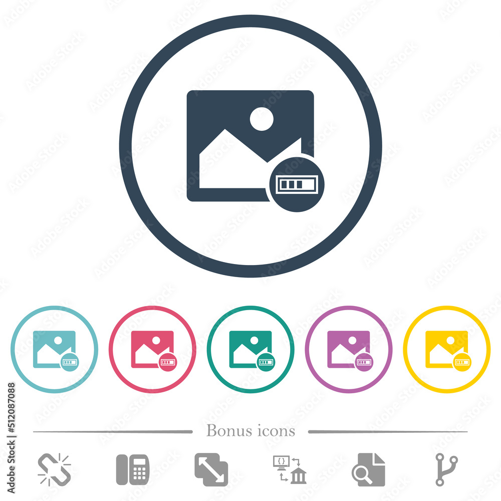 Poster image processing flat color icons in round outlines