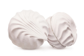 Two delicious zephyr marshmallows, isolated on white background