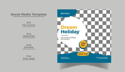 Travel banner social media post design or Instagram post or flyer design template 