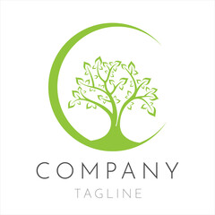 Tree Roots Logo. eco friendly logo design, Green tree logo. Circle Tree vector logo this beautiful tree is a symbol of life, beauty, growth, strength, spa, yoga, and good health.