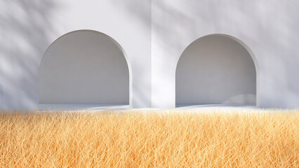 Meadow in the room. 3D illustration, 3D rendering	