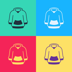 Pop art Hoodie icon isolated on color background. Hooded sweatshirt. Vector