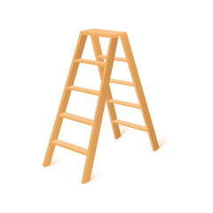 Wooden step ladder for renovation and construction works, realistic 3d vector illustration isolated on white background.