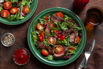 beef steak and  vegetable salad