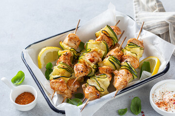 spicy grilled  chicken and zucchini skewers