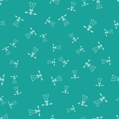 Green Satellite icon isolated seamless pattern on green background. Vector