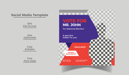 Election social media post design or Instagram post banner and square flyer template 