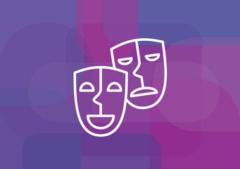 Traditional theater symbol, comedy and tragedy masks.Vector illustration.