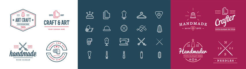 Sign Design with Icons. Handmade, DIY, Craft, Tailoring and Knitting.