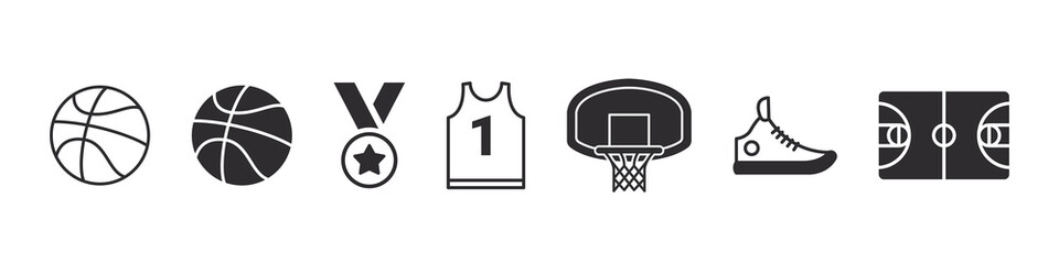 Basketball icons set. Basketball signs. Basketball elements for design. Vector icons