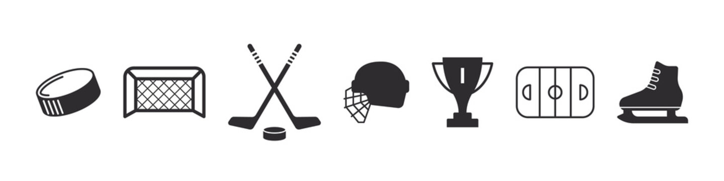 Hockey icons set. Hockey signs. Hockey elements for design. Vector icons