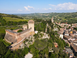 Fototapeta na wymiar Drone view at the historical village of Brisighella in Italy