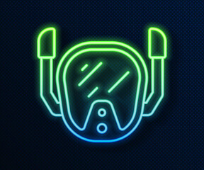 Glowing neon line Diving mask icon isolated on blue background. Extreme sport. Diving underwater equipment. Vector