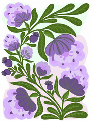 bouquet of flowers colored bright vector illustration image hand drawing plants stem leaves greeting cards spring or summer design colorful collection