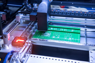 PCB Processing on soldering iron tips of automated manufacturing soldering and assembly pcb...