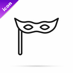 Black line Festive mask icon isolated on white background. Merry Christmas and Happy New Year. Vector