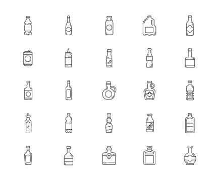 Icon set of bootle. Simple outline icon. Vector illustration..