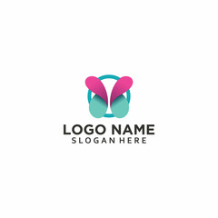 buterfly nature pink gradien blue beauty logo