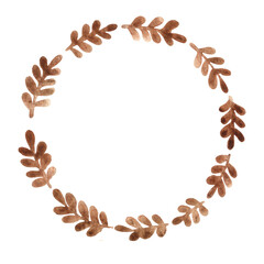 Abstract brown fern wreath watercolor for decoration on autumn and rustic nature.