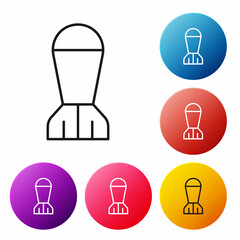 Black line Aviation bomb icon isolated on white background. Rocket bomb flies down. Set icons colorful circle buttons. Vector